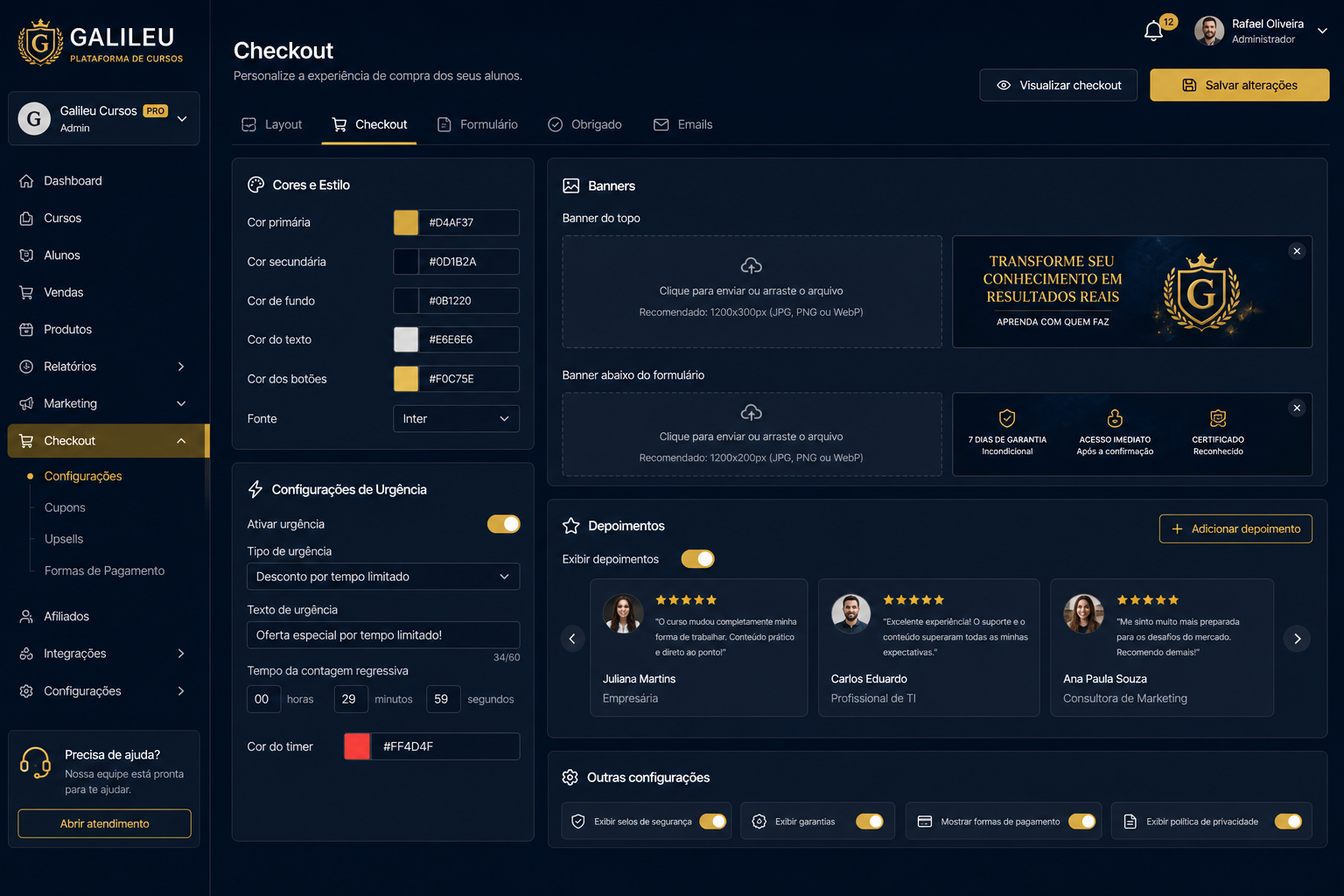 Configuração visual do checkout